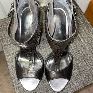 Guess Pewter and grey suede ankle strap pumps